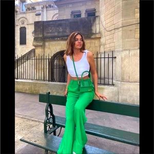 Green wide leg pants